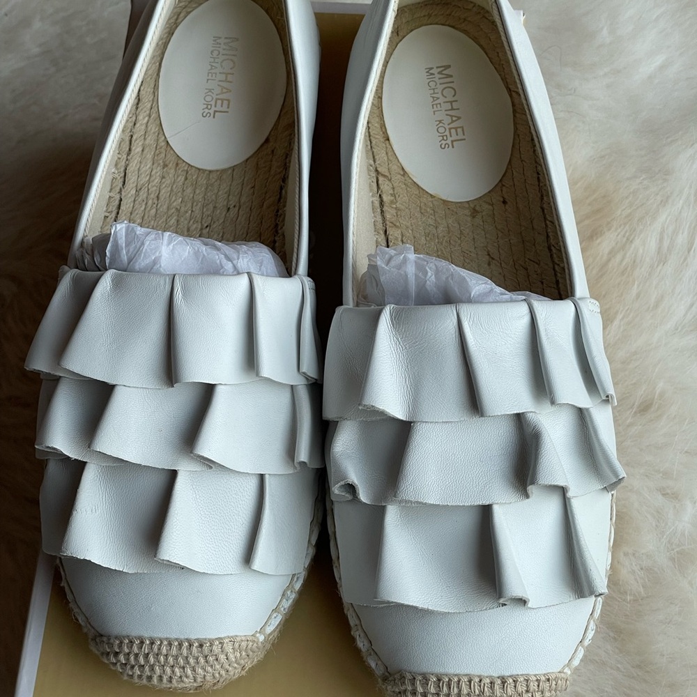 Michael Kors Bella Optic White Ruffle Espadrilles - Picture 1 of 7